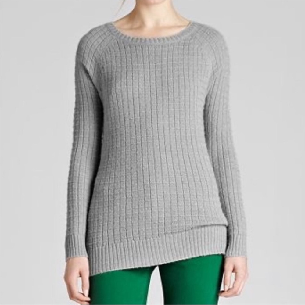 REISS Dolly Waffle Knit Cross Back Sweater Gray Blue Wool Blend SIZE SMALL